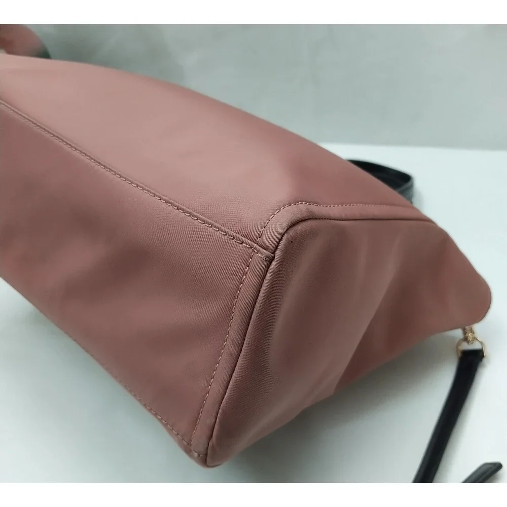 Kate Spade Dawn Sparrow Dusty Mauve Nylon Black Leather Satchel Shoulder Bag